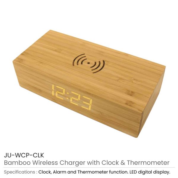 Bamboo Wireless Charger with Clock - Image 4