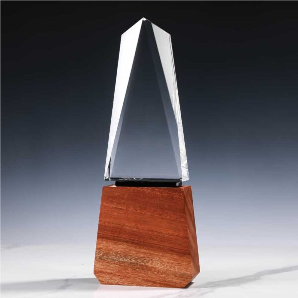 Tower Shaped Crystal Awards with Wooden Base - Image 5