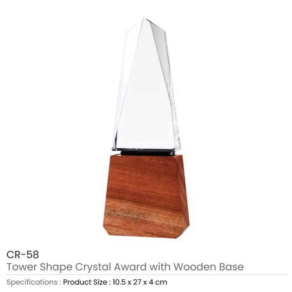 Tower Shaped Crystal Awards with Wooden Base - Image 4