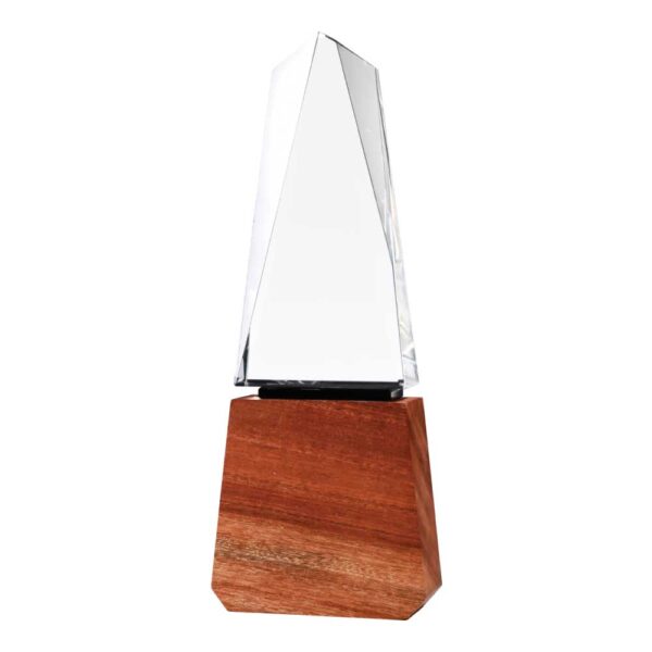 Tower Shaped Crystal Awards with Wooden Base - Image 2