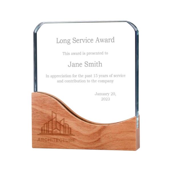 Square Crystal Awards with Wooden Base - Image 3