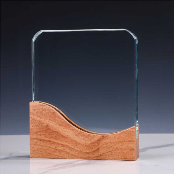 Square Crystal Awards with Wooden Base - Image 5